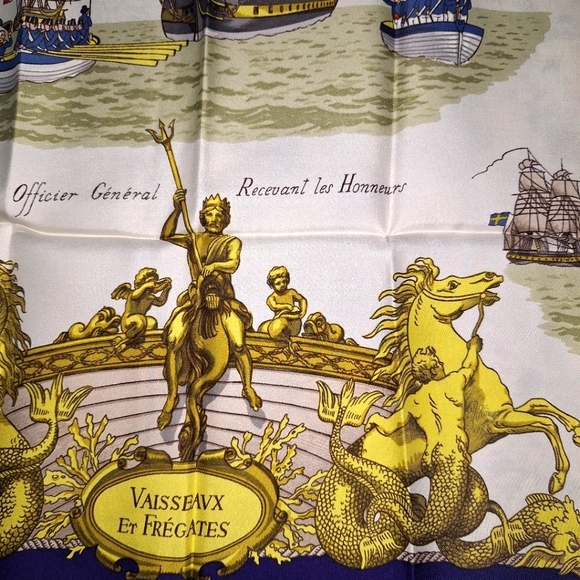 🔱 Rare Hermès authentic like new silk scarf w/envelope. Vaisseaux et Frégates. - Picture 7 of 17